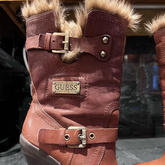 Guess Women's GW Benny Faux Fur Leather Heeled Boots 7.5 - Picture 2 of 10